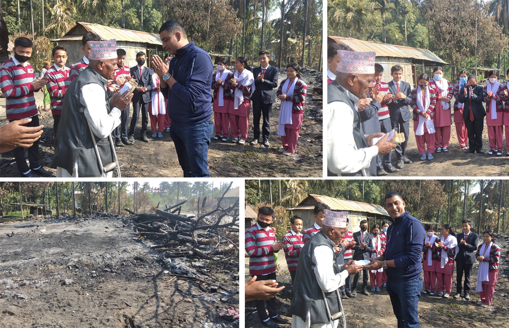 धरानमा विद्यार्थीको घर जल्यो, शिक्षक र विद्यार्थीले लगाए मल्हम