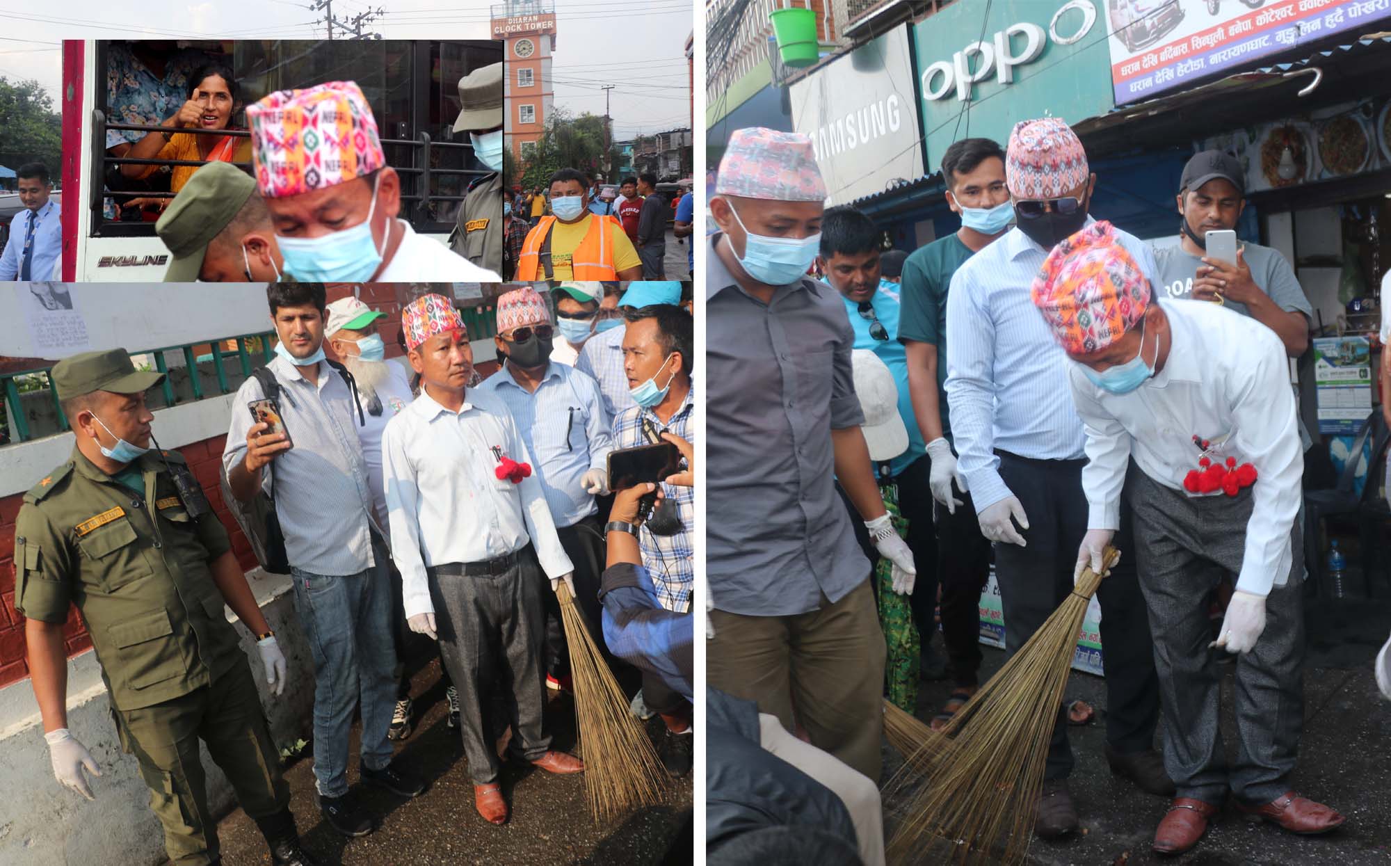 धरानका मेयर हर्क साम्पाङले भानुचोकमा फोहोर टिपे