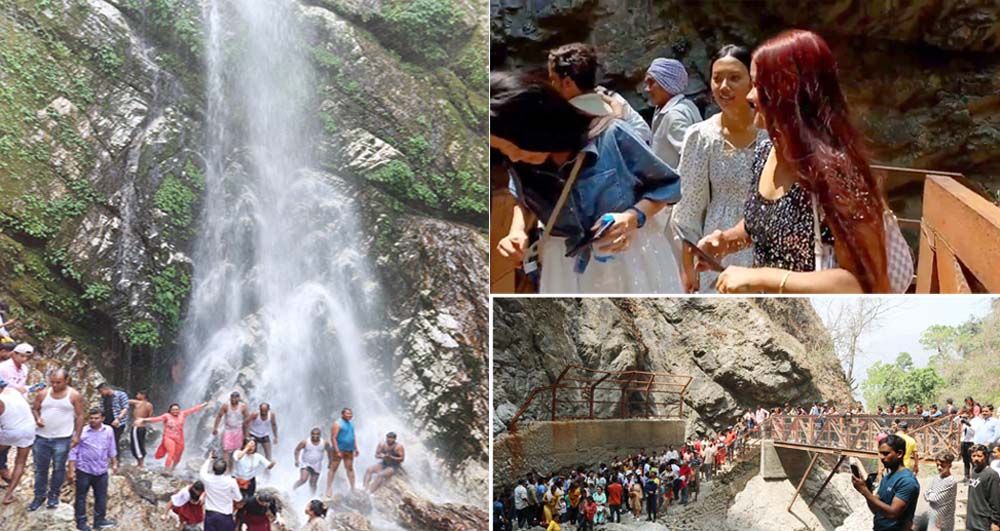 उखरमाउलो गर्मी छल्न नमस्ते झरनामा पर्यटक