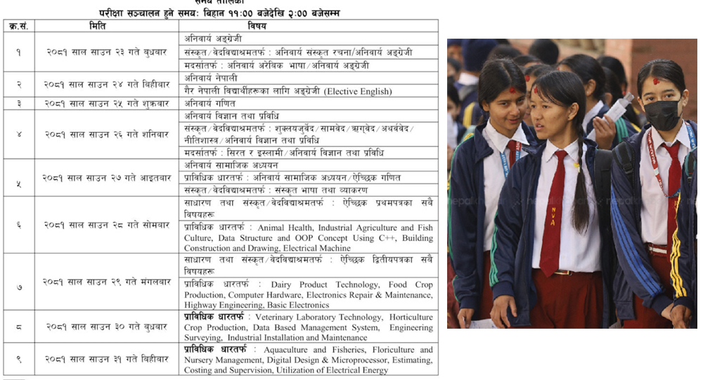 एसईई पूरक परीक्षाको तालिका सार्वजनिक
