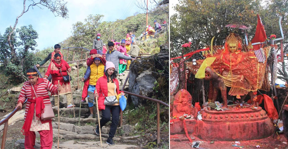 दशैँ र तिहार पर्व नजिकिएसँगै पाथीभरा मन्दिरमा तीर्थयात्रीको चाप