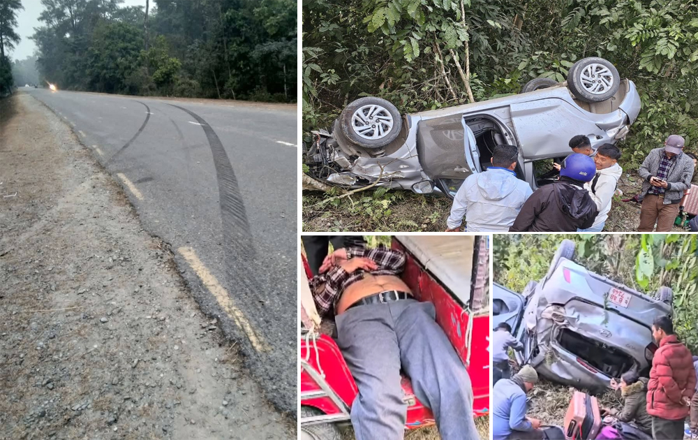 बराहक्षेत्रको चतरामा कार दुर्घटना, न्यायाधीश रेग्मीसहित अर्का व्यक्ति गम्भीर घाइते, चालक प्रहरी नियन्त्रणमा