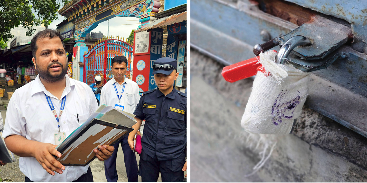धरानको बीपी प्रतिष्ठान अगाडि प्रहरी र अनुगमन टोली देख्नेवित्तिकै औषधि पसले भागे, टोलीले झुन्डयायो ताला
